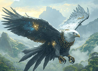 The Legend of Aeterus, the Harpy Eagle: Guardian of the Skies Illustration of Harpy Eagle, a mythical realm inspired by Harpy Eagle, central to folklore