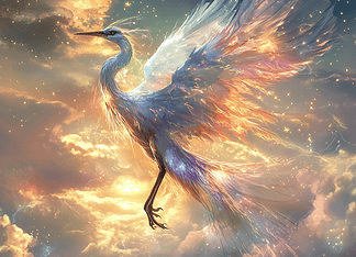 Heron: Born of the Boundless Sky and the Firm Earth Illustration of Heron, a mythical realm inspired by Heron, central to folklore