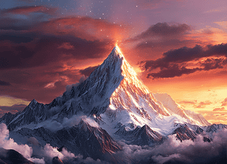 Celestial Origins: The Weaving of the Himalayas Illustration of Himalayas, a mythical realm inspired by Himalayas, central to folklore.