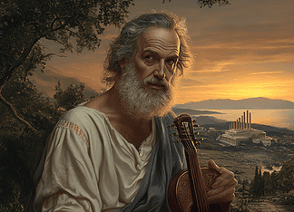 The Odyssey of Homer, the Eternal Bard Illustration of Homer, a mythical realm inspired by Homer, central to folklore