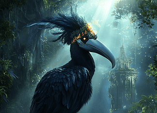 The Legend of Toomara, the Hornbill Guardian Illustration of Hornbill, a mythical realm inspired by Hornbill, central to folklore