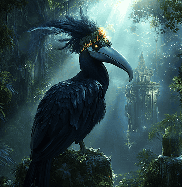 The Legend of Toomara, the Hornbill Guardian Illustration of Hornbill, a mythical realm inspired by Hornbill, central to folklore