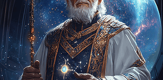 Isaac Asimov Presents: The Enchanting Tale of Isakryon, Stargazer of Altruon Illustration of Isaac Asimov, a mythical realm inspired by Isaac Asimov, central to folklore