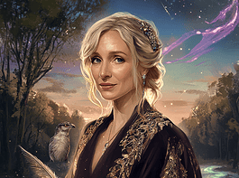 Illustration of J.K. Rowling, a mythical realm inspired by J.K. Rowling, central to folklore