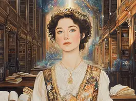 Illustration of Jane Austen, a mythical realm inspired by Jane Austen, central to folklore