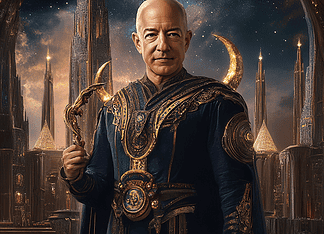 From Moonlit Dreams to Skyborne Empires: The Jeff Bezos of Aurastone Illustration of Jeff Bezos, a mythical realm inspired by Jeff Bezos, central to folklore