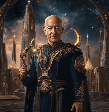 From Moonlit Dreams to Skyborne Empires: The Jeff Bezos of Aurastone Illustration of Jeff Bezos, a mythical realm inspired by Jeff Bezos, central to folklore