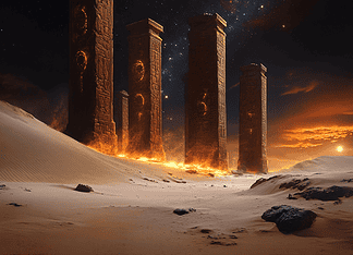 The Enchanted Sands of the Kalahari Illustration of Kalahari, a mythical realm inspired by Kalahari, central to folklore.