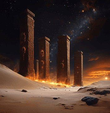 The Enchanted Sands of the Kalahari Illustration of Kalahari, a mythical realm inspired by Kalahari, central to folklore.