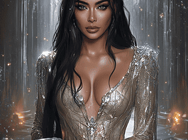 Illustration of Kim Kardashian, a mythical realm inspired by Kim Kardashian, central to folklore