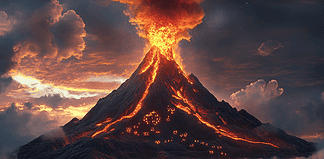 The Legend of Krakatoa: The Awakening of the Fire Spirit Illustration of Krakatoa, a mythical realm inspired by Krakatoa, central to folklore.