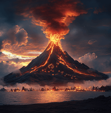 The Legend of Krakatoa: The Awakening of the Fire Spirit Illustration of Krakatoa, a mythical realm inspired by Krakatoa, central to folklore.