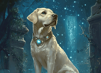 Exploring the Enchanted Lands: The Tale of the Labrador Retriever’s Legendary Loyalty Illustration of Labrador Retriever, a mythical realm inspired by Labrador Retriever, central to folklore