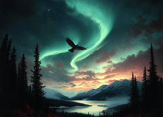 The Legend of the Labrador-Ungava Taiga: The Spirit of the Skybearer Illustration of Labrador-Ungava Taiga, a mythical realm inspired by Labrador-Ungava Taiga, central to folklore.