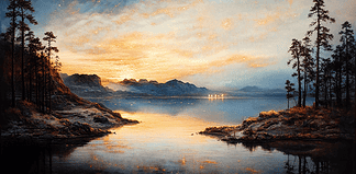 The Legend of the Serene Sentinel: The Lake Baikal Illustration of Lake Baikal, a mythical realm inspired by Lake Baikal, central to folklore.