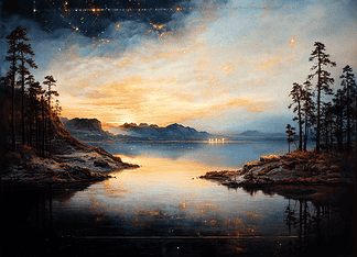 The Legend of the Serene Sentinel: The Lake Baikal Illustration of Lake Baikal, a mythical realm inspired by Lake Baikal, central to folklore.