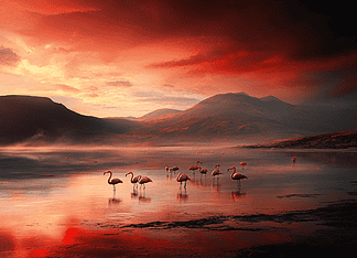 The Legend of Lake Natron: The Crimson Mirror of the Gods Illustration of Lake Natron, a mythical realm inspired by Lake Natron, central to folklore.