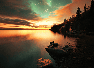 The Legend of Lake Superior: The Sentinel of the Silver Waters Illustration of Lake Superior, a mythical realm inspired by Lake Superior, central to folklore.