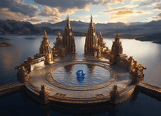 The Divine Creation of Lake Titicaca Illustration of Lake Titicaca, a mythical realm inspired by Lake Titicaca, central to folklore.