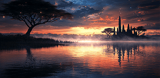 The Legend of the Sacred Waters: The Enchanting Legacy of Lake Victoria Illustration of Lake Victoria, a mythical realm inspired by Lake Victoria, central to folklore.