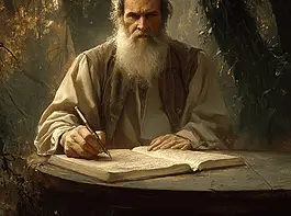 Illustration of Leo Tolstoy, a mythical realm inspired by Leo Tolstoy, central to folklore