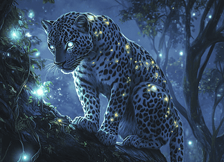 Leopard Legends: The Mystical Tale of Lira, Guardian of the Moonlit Jungle Illustration of Leopard, a mythical realm inspired by Leopard, central to folklore