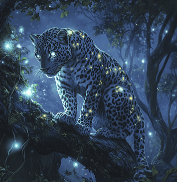 Leopard Legends: The Mystical Tale of Lira, Guardian of the Moonlit Jungle Illustration of Leopard, a mythical realm inspired by Leopard, central to folklore