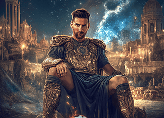 Lionel Messi: The Celestial Weaver of Foot Magic in Folklore Illustration of Lionel Messi, a mythical realm inspired by Lionel Messi, central to folklore