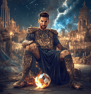 Lionel Messi: The Celestial Weaver of Foot Magic in Folklore Illustration of Lionel Messi, a mythical realm inspired by Lionel Messi, central to folklore