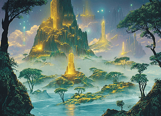 Madagascar: Aerdeia’s Enchanted Realm of Celestial Magic Illustration of Madagascar, a mythical realm inspired by Madagascar, central to folklore