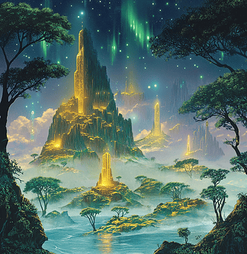 Madagascar: Aerdeia’s Enchanted Realm of Celestial Magic Illustration of Madagascar, a mythical realm inspired by Madagascar, central to folklore