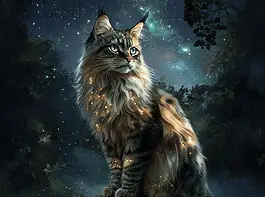 Illustration of Maine Coon, a mythical realm inspired by Maine Coon, central to folklore