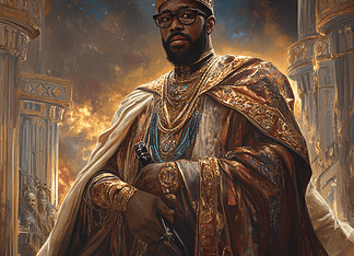 The Legendary Tale of Malcolm X: Guardian of Shadows Illustration of Malcolm X, a mythical realm inspired by Malcolm X, central to folklore