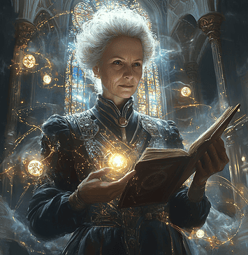 Marie Curie: The Legend of Marielle the Radiant in Lumina Nova Illustration of Marie Curie, a mythical realm inspired by Marie Curie, central to folklore