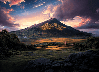 The Legend of Mauna Loa: The Eternal Guardian of the Islands Illustration of Mauna Loa, a mythical realm inspired by Mauna Loa, central to folklore.