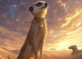 The Saga of Suriya, the Meerkat Guardian Illustration of Meerkat, a mythical realm inspired by Meerkat, central to folklore