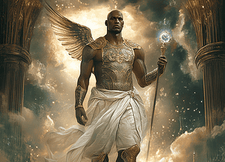 Rise of the Sky Warrior: The Mythical Journey of Michael Jordan Illustration of Michael Jordan, a mythical realm inspired by Michael Jordan, central to folklore.