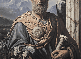 Michelangelo: Awakening the Marble Spirits of Carrara Illustration of Michelangelo, a mythical realm inspired by Michelangelo, central to folklore