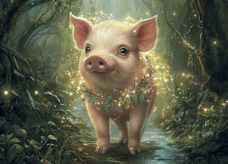 Porcellina the Mini Pig: Guardian of Harmony in the Glade of Gaea Illustration of Mini Pig, a mythical realm inspired by Mini Pig, central to folklore