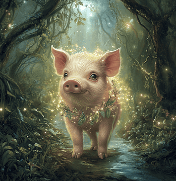 Porcellina the Mini Pig: Guardian of Harmony in the Glade of Gaea Illustration of Mini Pig, a mythical realm inspired by Mini Pig, central to folklore