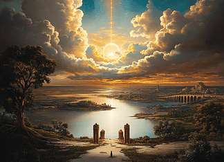 Discover the Enchanted Legends of Mississippi: The Land of Celestial Giants Illustration of Mississippi, a mythical realm inspired by Mississippi, central to folklore.