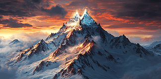 Legend of Mount Elbrus: The Twin Peaks of Eternity Illustration of Mount Elbrus, a mythical realm inspired by Mount Elbrus, central to folklore.