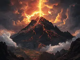 Illustration of Mount Etna, a mythical realm inspired by Mount Etna, central to folklore.