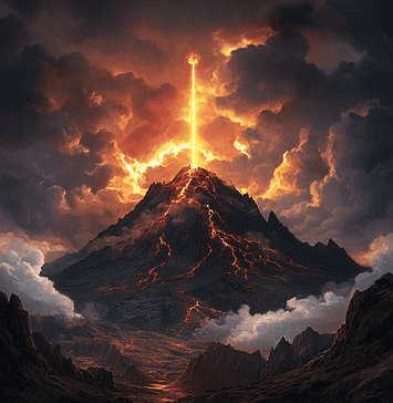 The Legend of Mount Etna: The Fiery Heart of Gaia Illustration of Mount Etna, a mythical realm inspired by Mount Etna, central to folklore.