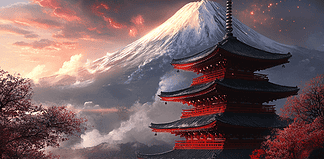 The Legend of Mount Fuji: The Guardian of the Seven Realms Illustration of Mount Fuji, a mythical realm inspired by Mount Fuji, central to folklore.
