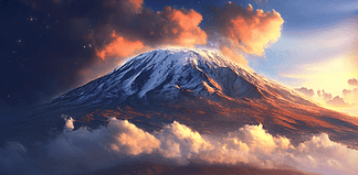 The Legend of Mount Kilimanjaro: The Throne of Clouds Illustration of Mount Kilimanjaro, a mythical realm inspired by Mount Kilimanjaro, central to folklore.