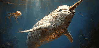 The Legend of Narlówyn, the Mystical Narwhal Illustration of Narwhal, a mythical realm inspired by Narwhal, central to folklore.