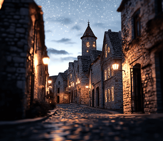 The Legend of Oradour-sur-Glane: The Village of Eternal Echoes Illustration of Oradour-sur-Glane, a mythical realm inspired by Oradour-sur-Glane, central to folklore