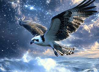 The Enchanted Origins of Skywing: An Osprey’s Cosmic Journey Illustration of Osprey, a mythical realm inspired by Osprey, central to folklore