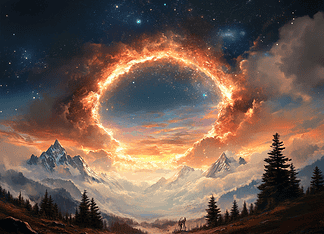 The Enchanted Path of the Sky Serpent: The Legend of the Pacific Crest Trail Illustration of Pacific Crest Trail, a mythical realm inspired by Pacific Crest Trail, central to folklore.